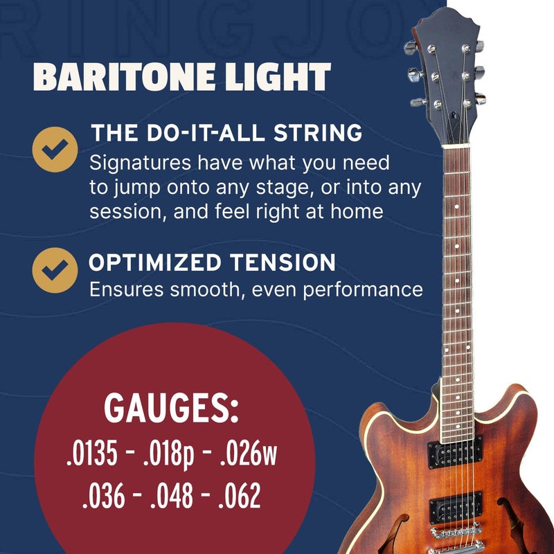 Stringjoy BAL135B Baritone Signatures Nickel Electric Guitar Strings, 13.5-62 Balanced Light Gauge, Baritone Guitars Strings Electric 6 String Set - Image 4